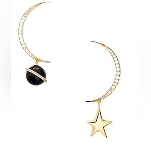 Kate Spade ♠️ On the Rocks Asymmetrical Star Earrings Goldtone Black